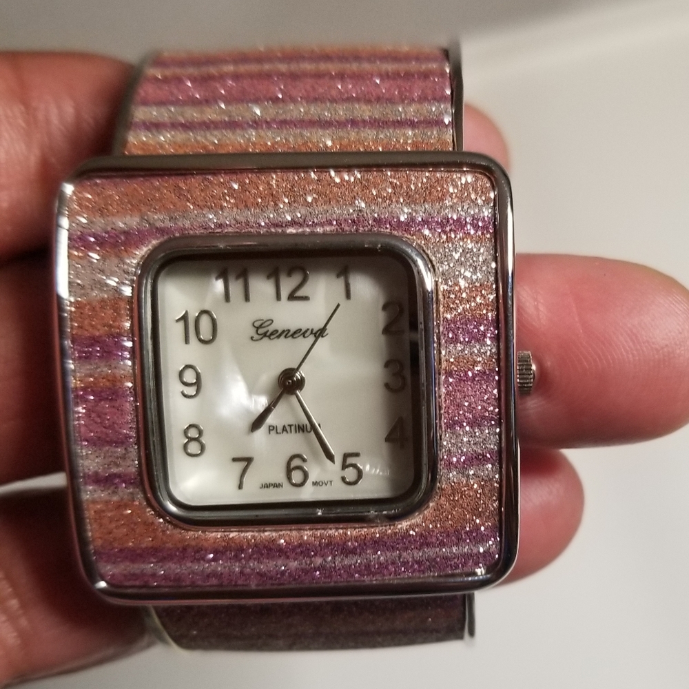 Geneva sparkles cuff watch.